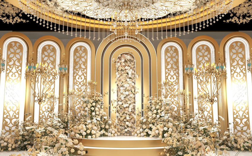 库车香槟色调婚礼堂效果展示
